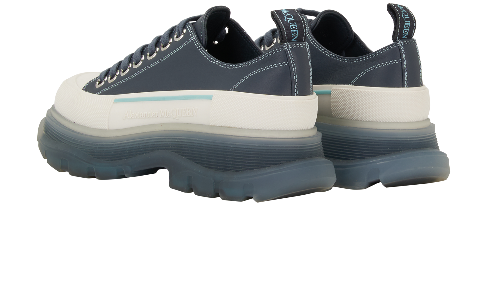 Alexander McQueen Tread Slick Low Top Trainers, &pound;195, Shoes, Blue/White, Leather, Back view