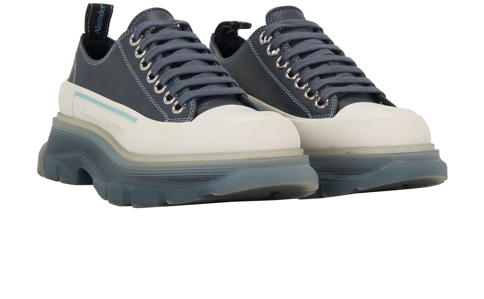 Alexander McQueen Tread Slick Low Top Trainers, &pound;195, Shoes, Blue/White, Leather, Side view