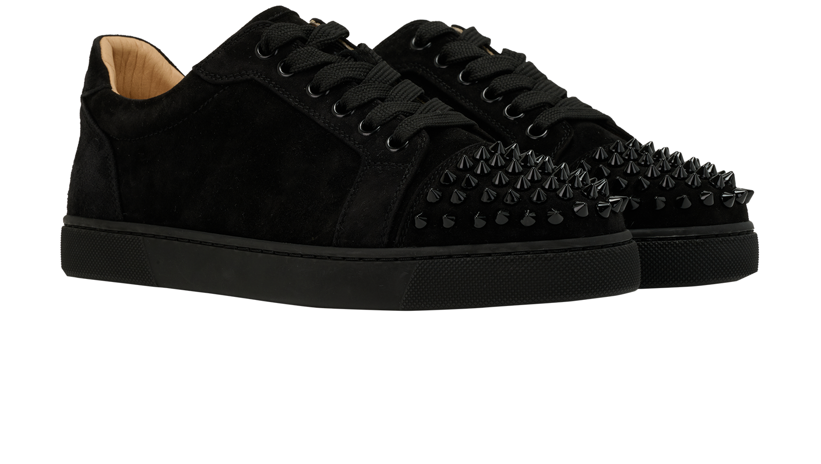 Christian Louboutin Vieira Spikes Trainers, &pound;395, Shoes, Black, Suede, Side view