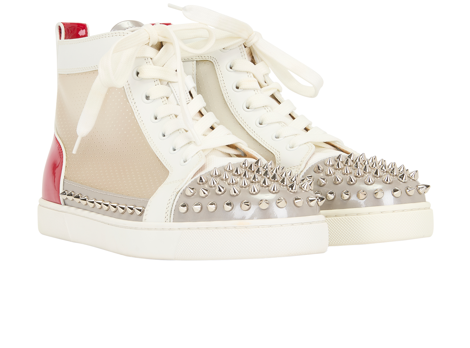 Christian Louboutin Sosoxy Spikes Sneakers, &pound;320, Shoes, White, PVC, Side view