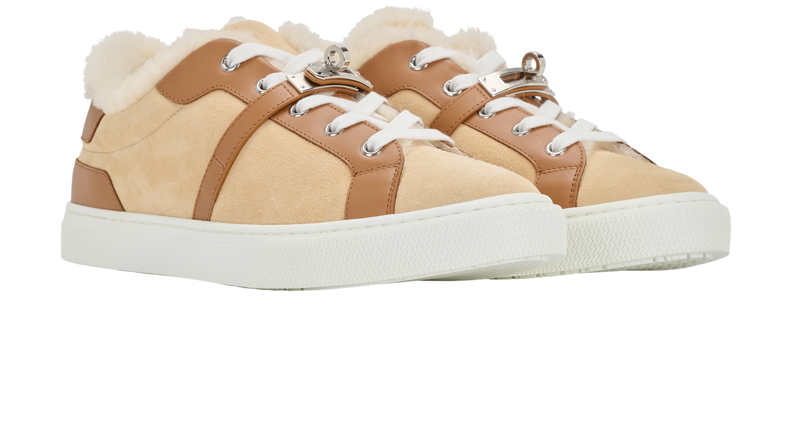 Hermes Day Trainers, &pound;795, Shoes, Beige/Tan, Shearling/Suede, Side view