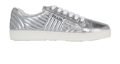 Prada Diagramme Trainers, &pound;250, Shoes, Metallic/Silver, Leather, Front view