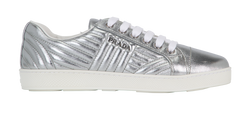Prada Diagramme Trainers, Leather, Silver, UK4, B, 2*