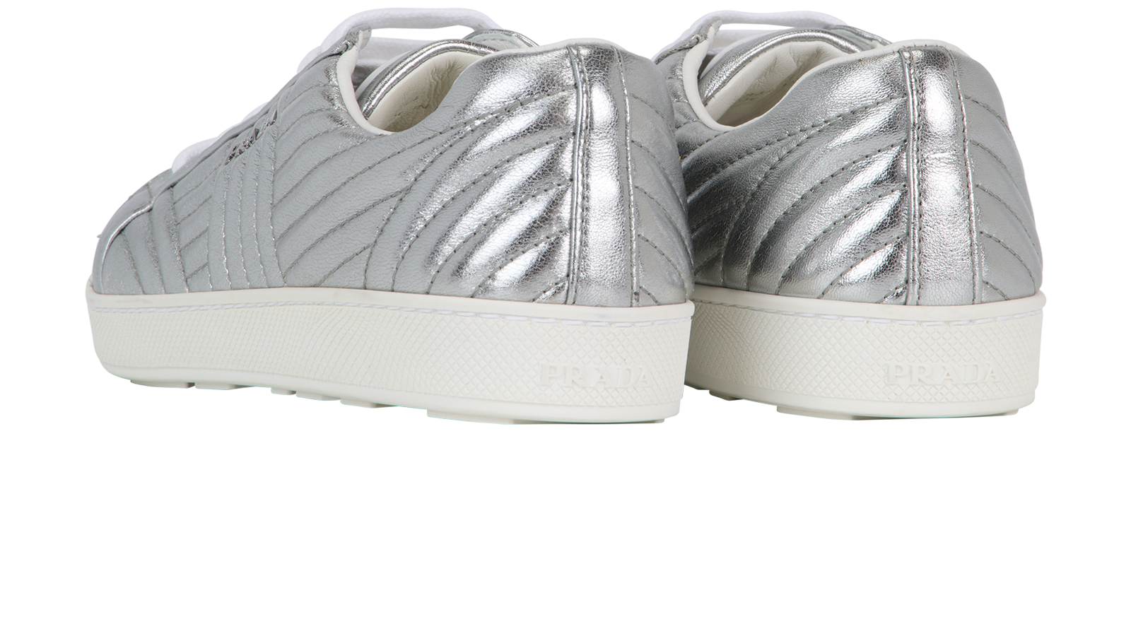 Prada Diagramme Trainers, &pound;250, Shoes, Metallic/Silver, Leather, Back view