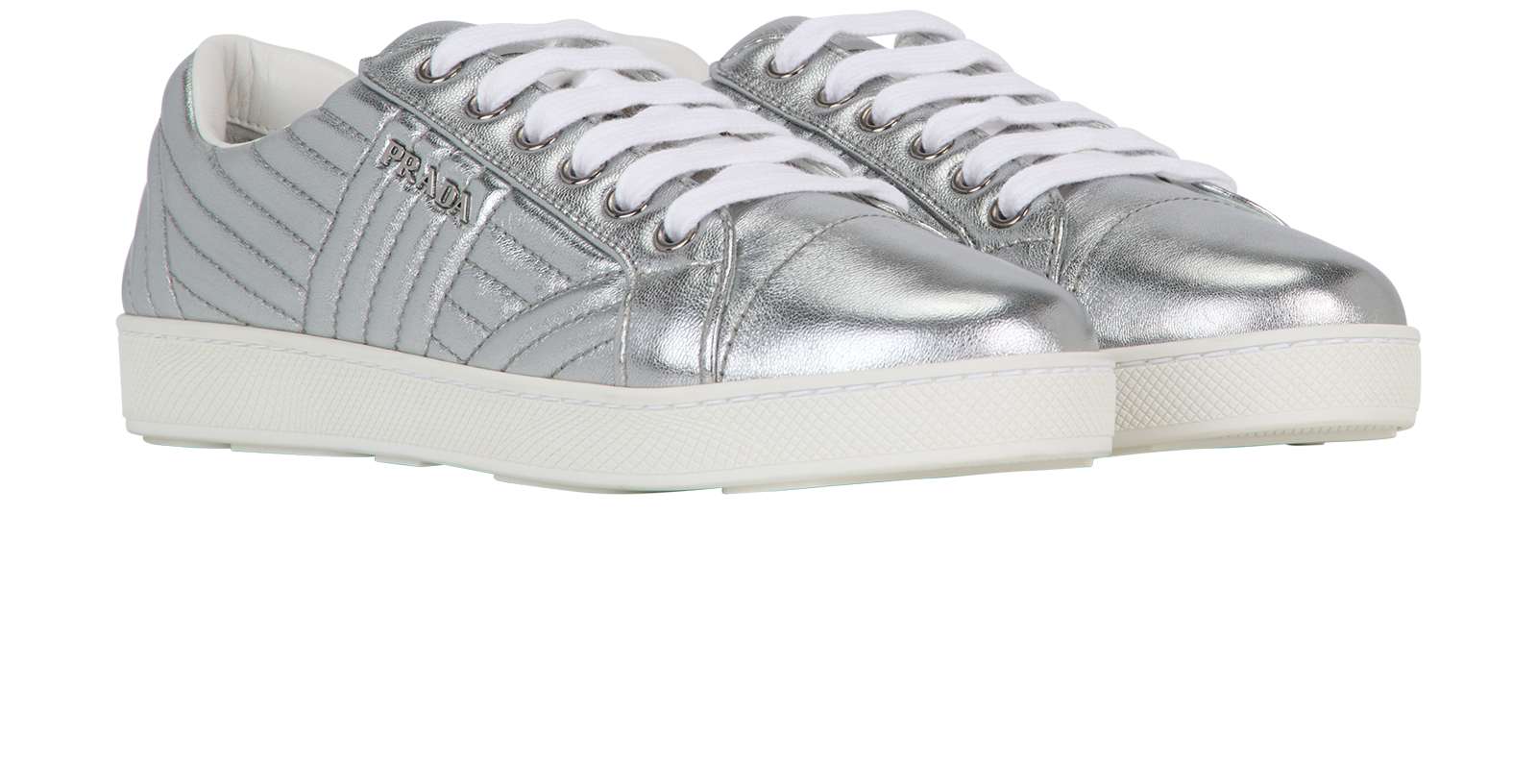 Prada Diagramme Trainers, &pound;250, Shoes, Metallic/Silver, Leather, Side view
