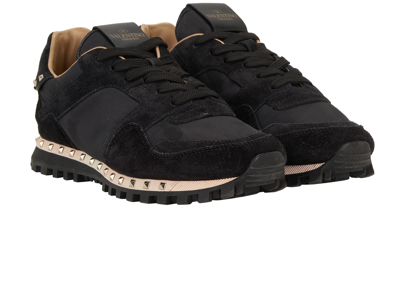 Valentino Studsole Camo Sneakers, &pound;175, Shoes, Black, Nylon/Suede, Side view