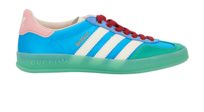 Gucci x Adidas Gazelle, &pound;350, Shoes, Blue/Green, Satin, Front view