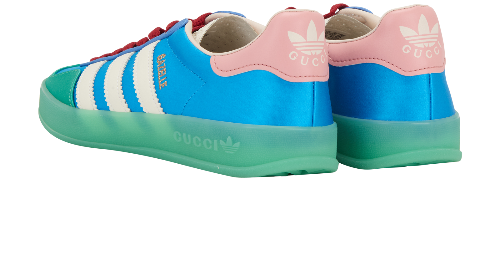 Gucci x Adidas Gazelle, &pound;350, Shoes, Blue/Green, Satin, Back view