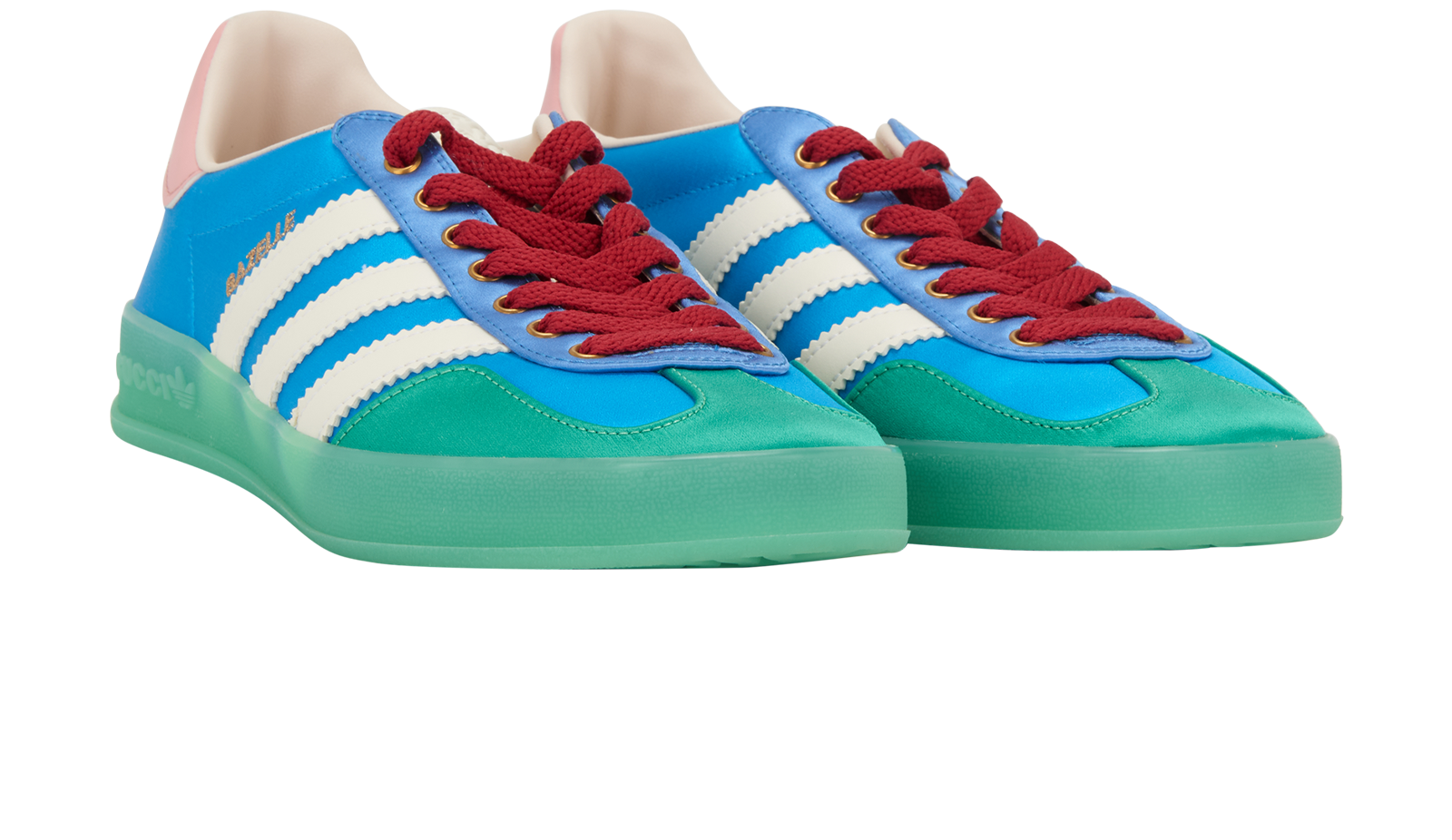 Gucci x Adidas Gazelle, &pound;350, Shoes, Blue/Green, Satin, Side view
