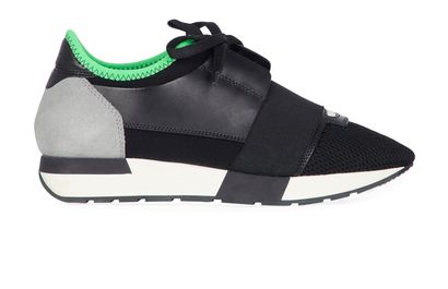 Balenciaga Race Runners Trainers, £150, Shoes, Black/Green/Grey, Fabric/Leather/Suede, Front view
