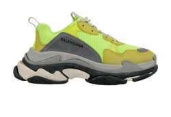 Balenciaga Triple S Trainers, Men, Mesh/ Leather, Grey/Fluo Green, UK7, 2*