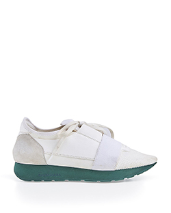 Balenciaga Race Runner White Sneakers, White/Green, Box, UK 7