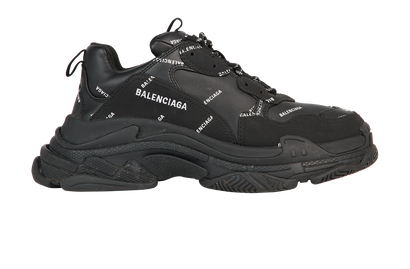 Balenciaga Triple S Logo Trainers, &pound;290, Shoes, Black, Faux Leather, Front view