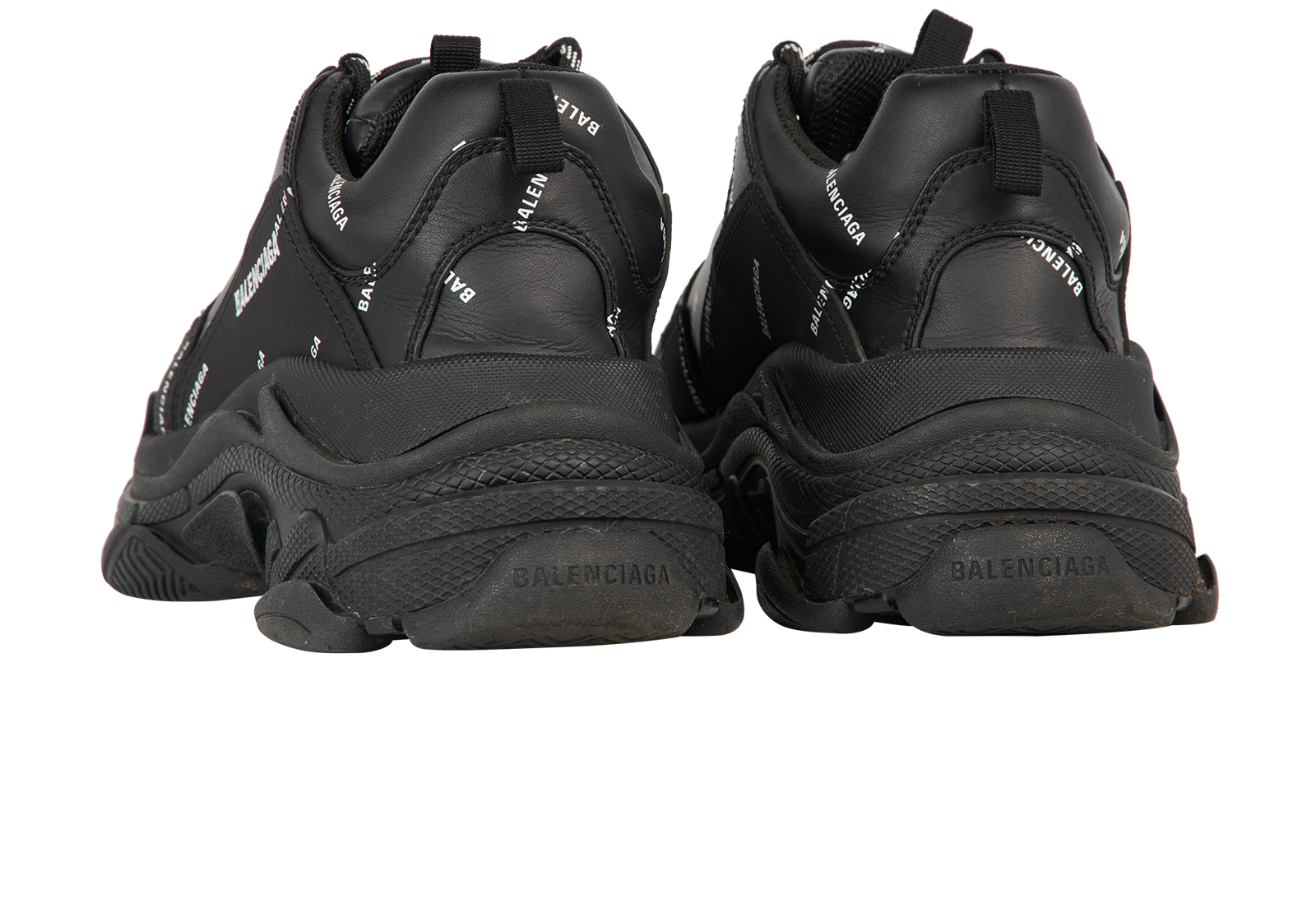Balenciaga Triple S Logo Trainers, &pound;290, Shoes, Black, Faux Leather, Back view