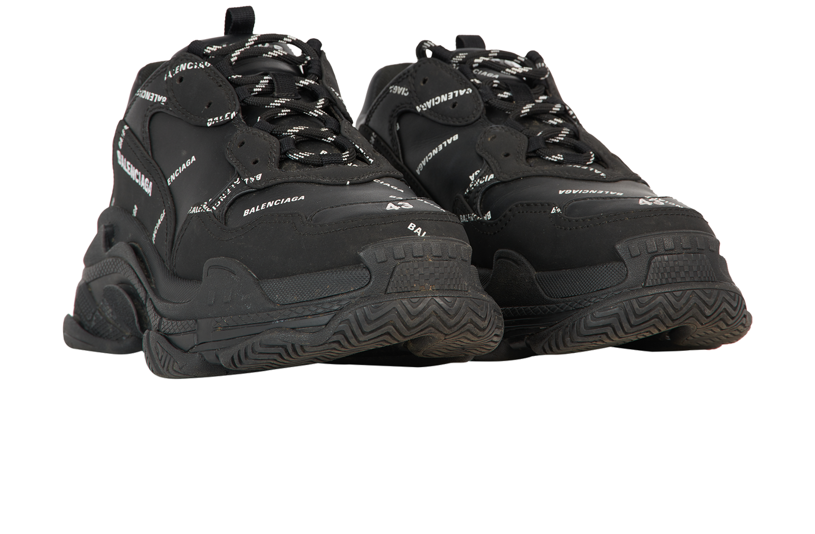 Balenciaga Triple S Logo Trainers, &pound;290, Shoes, Black, Faux Leather, Side view