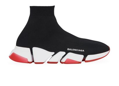 Balenciaga Speed 2.0 Knit Trainers, &pound;280, Shoes, Black/Red/White, Fabric/Rubber, Front view