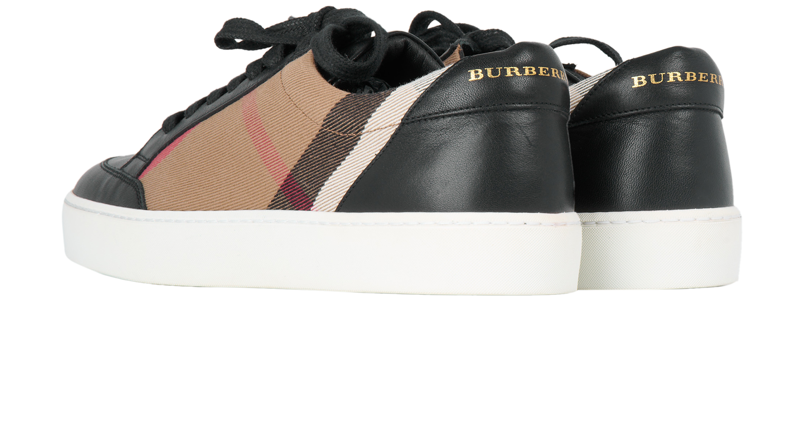 Burberry Check Low Top Trainers, &pound;250, Shoes, Beige/Black, Canvas/Leather, Back view