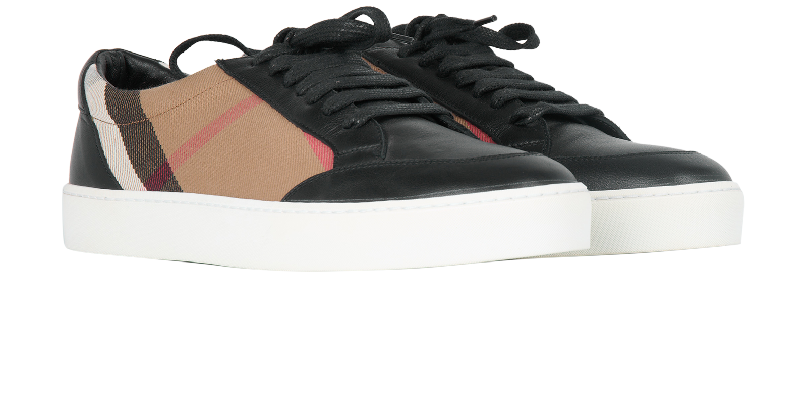 Burberry Check Low Top Trainers, &pound;250, Shoes, Beige/Black, Canvas/Leather, Side view