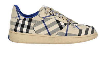 Burberry Check Terrace Trainers, &pound;220, Shoes, Beige/Blue, Canvas, Front view