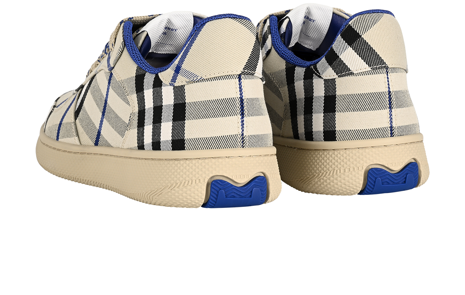 Burberry Check Terrace Trainers, &pound;220, Shoes, Beige/Blue, Canvas, Back view