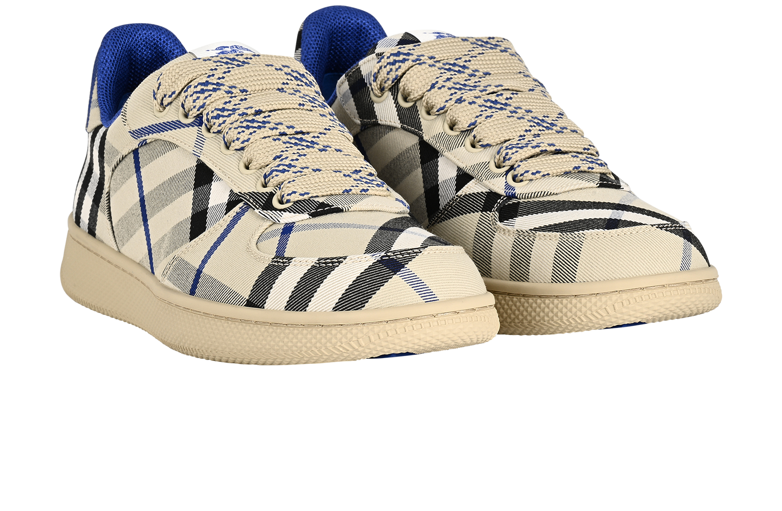 Burberry Check Terrace Trainers, &pound;220, Shoes, Beige/Blue, Canvas, Side view