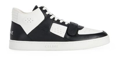 Celine CT-02 Mid Top Trainers, &pound;275, Shoes, Black/White, Leather, Front view