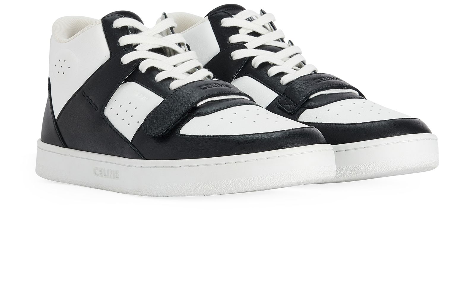 Celine CT-02 Mid Top Trainers, &pound;275, Shoes, Black/White, Leather, Side view