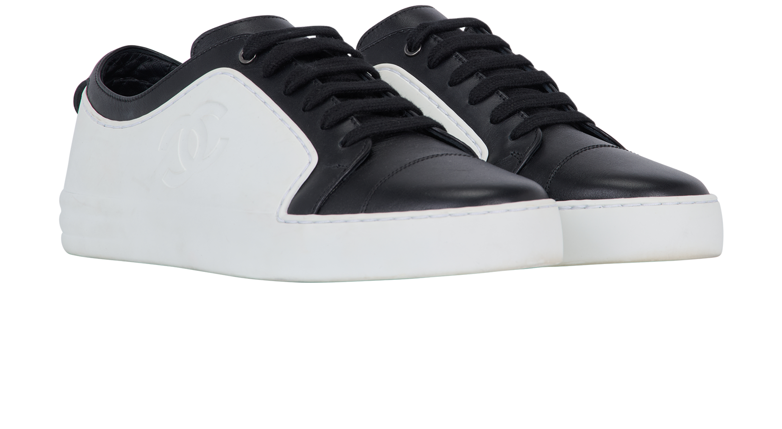 Chanel Low Top Trainers, &pound;450, Shoes, Black/White, Leather/Rubber, Side view