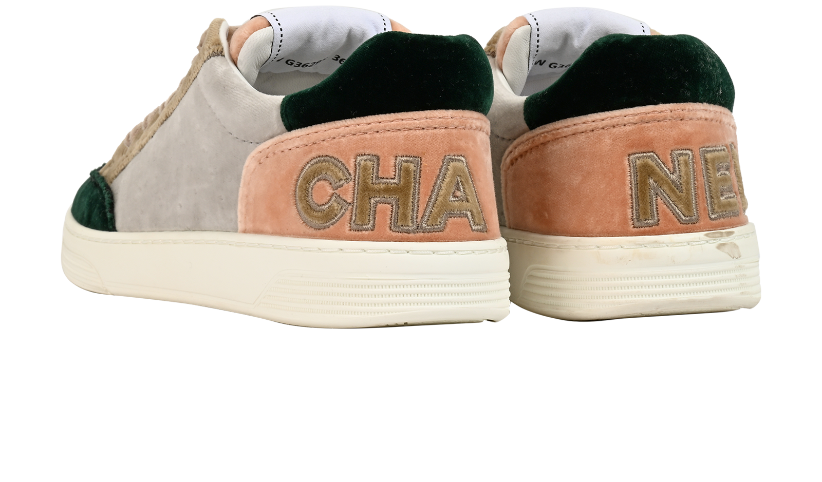 Chanel Low Top Trainers, &pound;350, Shoes, Green/Grey/Pink, Velvet, Back view