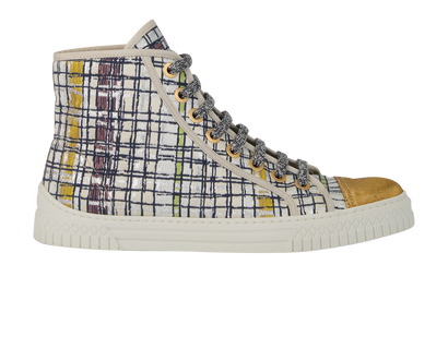 Chanel Tweed High Top Trainers, &pound;350, Shoes, Green/Silver/White/Yellow, Fabric, Front view