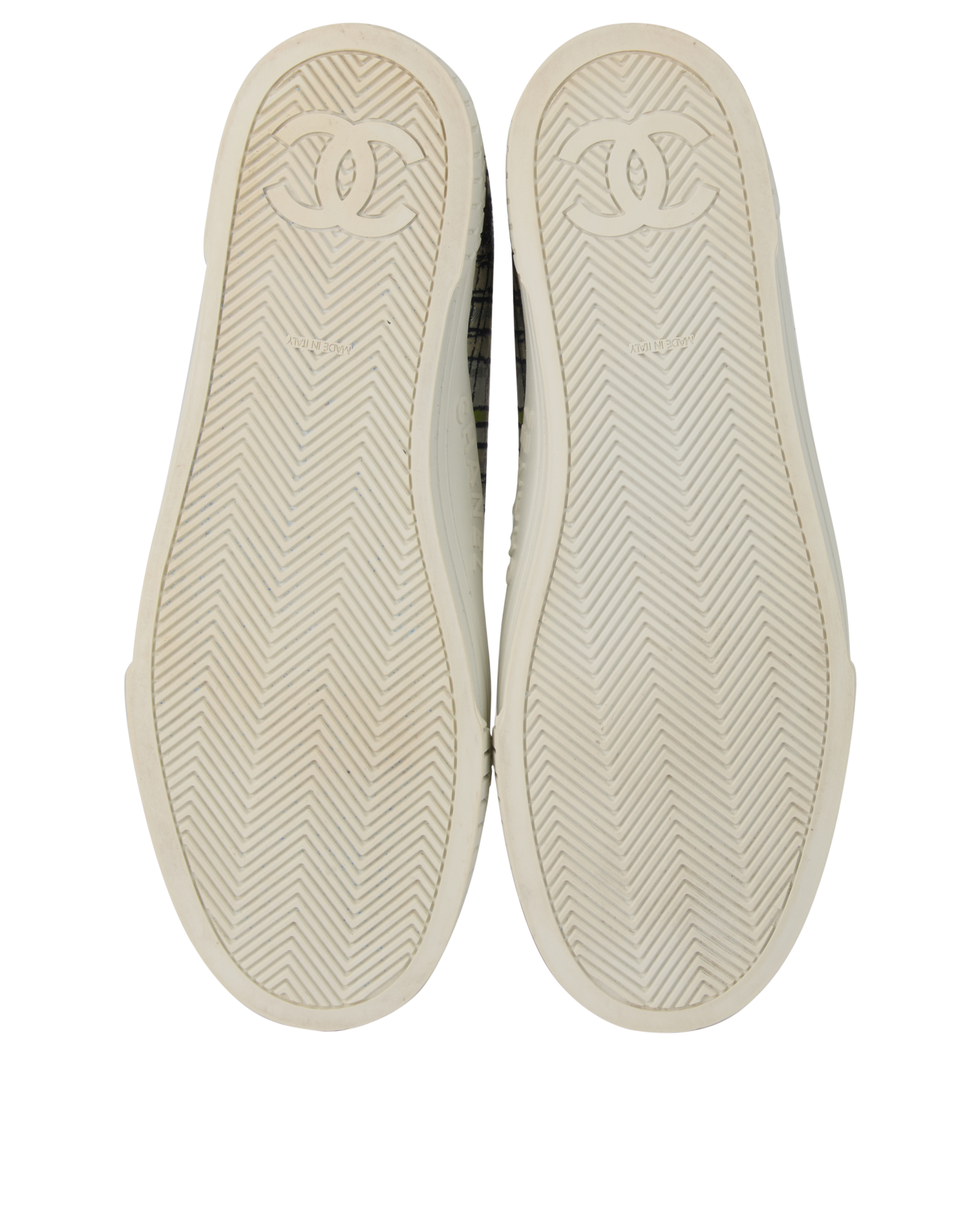 Chanel Tweed High Top Trainers, &pound;350, Shoes, Green/Silver/White/Yellow, Fabric, Top view