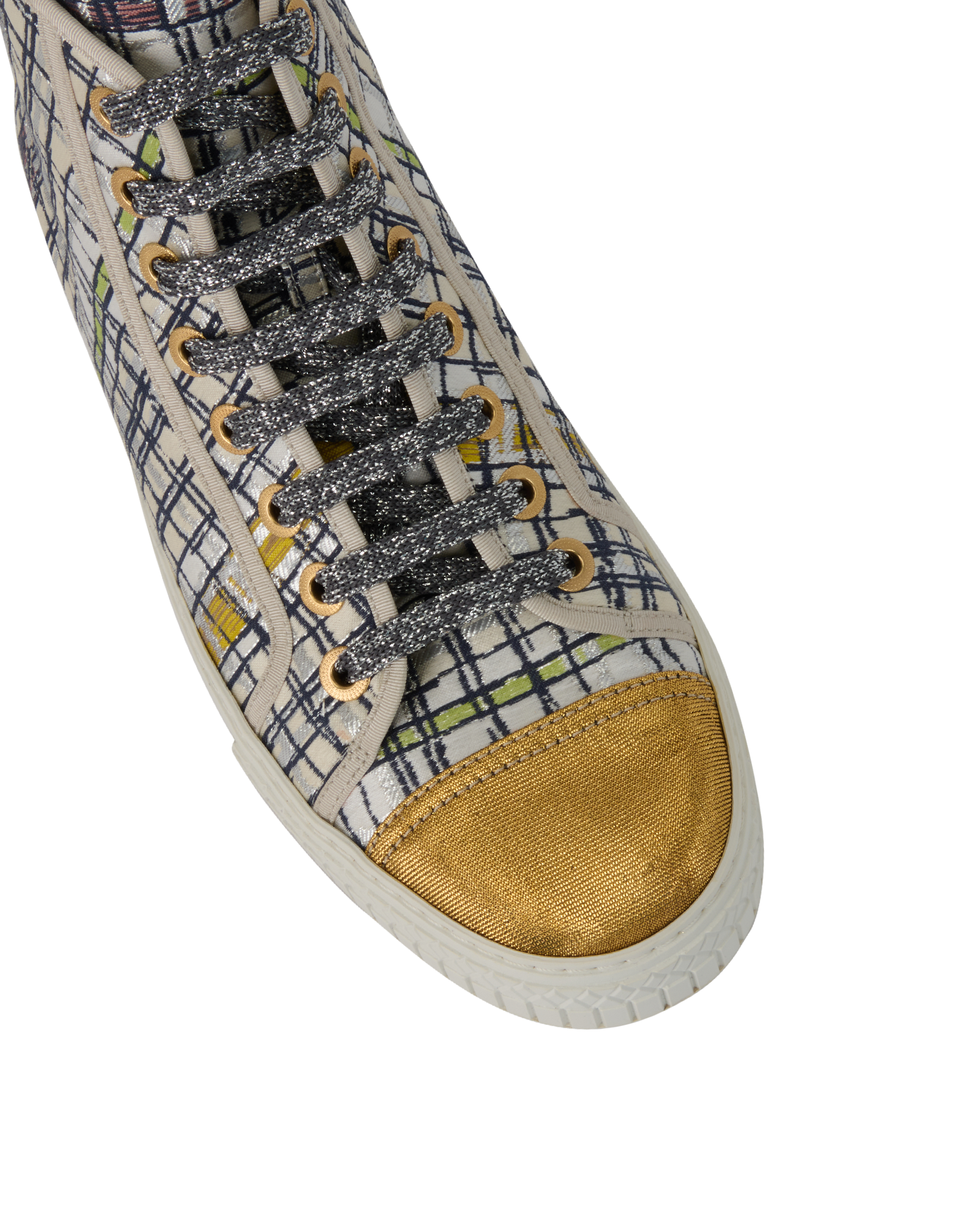 Chanel Tweed High Top Trainers, &pound;350, Shoes, Green/Silver/White/Yellow, Fabric, Other view