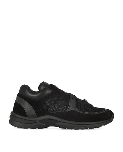 Chanel CC Logo Trainers, &pound;445, Shoes, Black, Leather/Neoprene/Suede, Front view