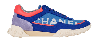 Chanel Logo Trainers, &pound;395, Shoes, Blue/Orange, Nylon, Front view