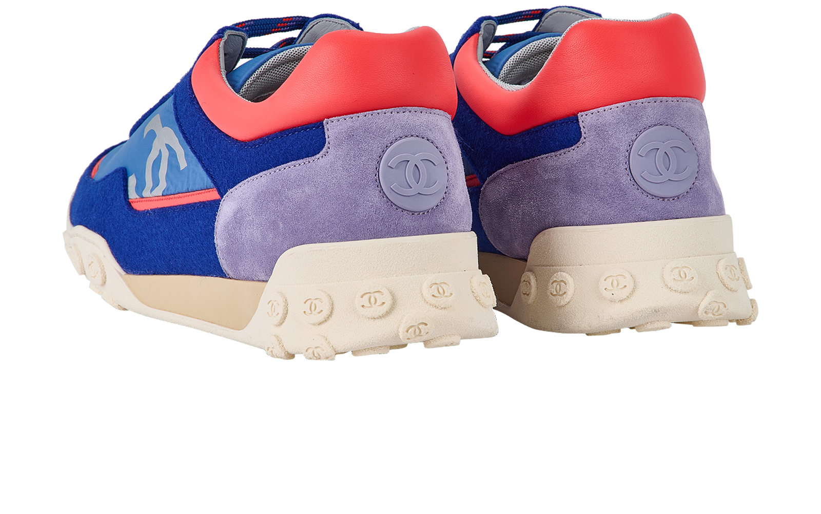 Chanel Logo Trainers, &pound;395, Shoes, Blue/Orange, Nylon, Back view