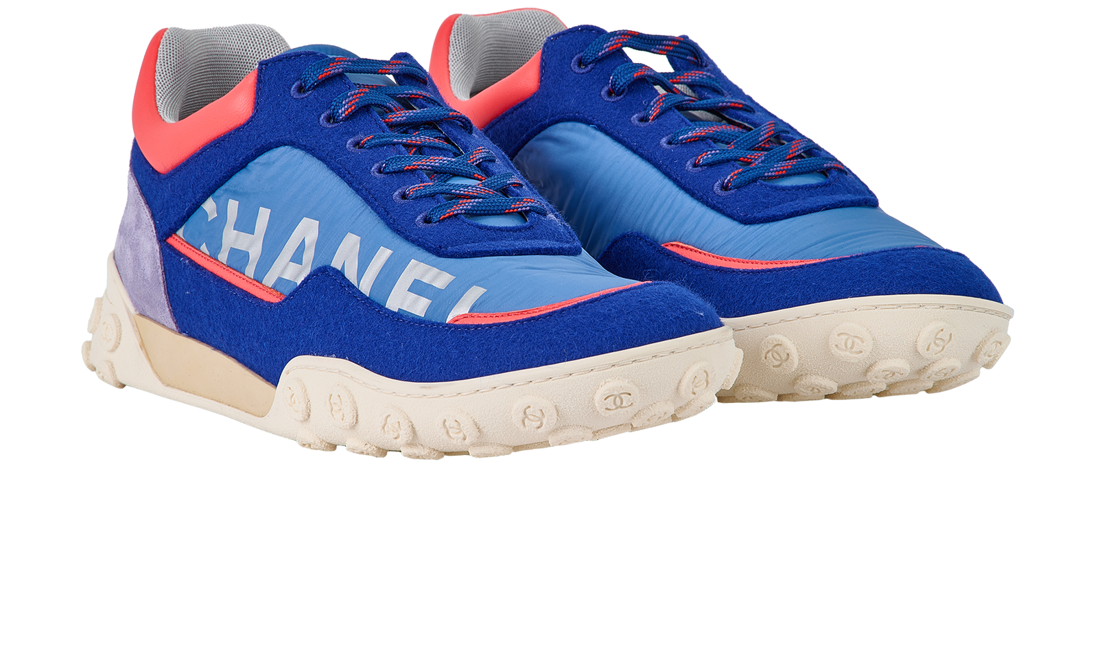 Chanel Logo Trainers, &pound;395, Shoes, Blue/Orange, Nylon, Side view