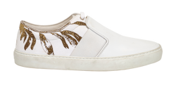 Chanel Gold Leaf Skate Sneakers, Mens, Canvas/Leather, White, UK6.5, 1*