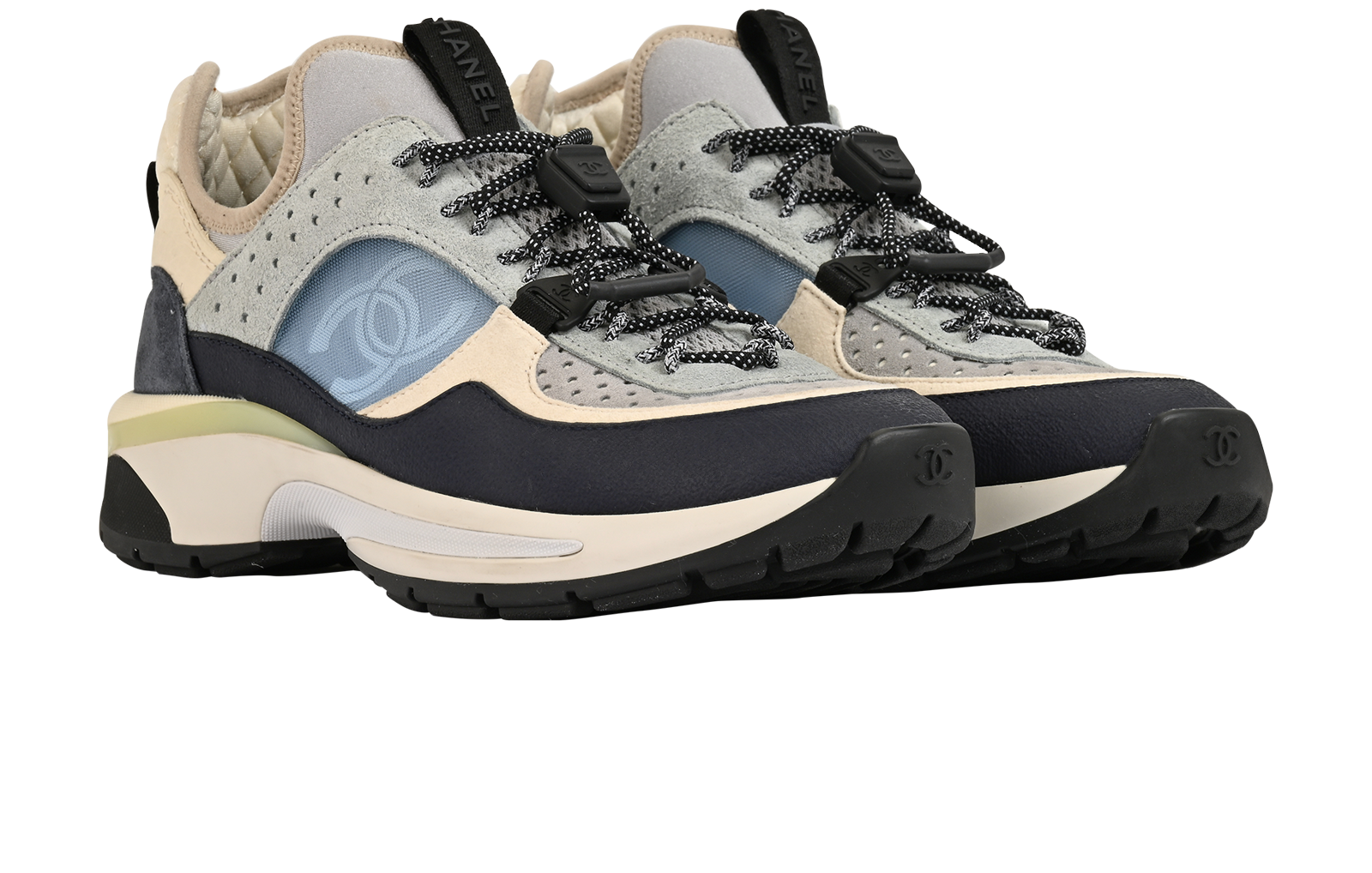 Chanel CC Trainers, &pound;395, Shoes, Blue, Fabric, Side view