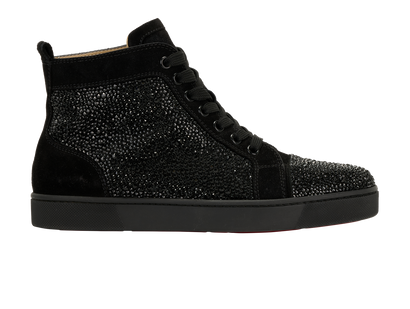 Christian Louboutin Louis Strass High-Top Sneakers, &pound;295, Shoes, Black, Suede, Front view