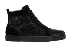 Christian Louboutin Louis Strass High-Top Sneakers, Suede, Black, UK 4, 1*