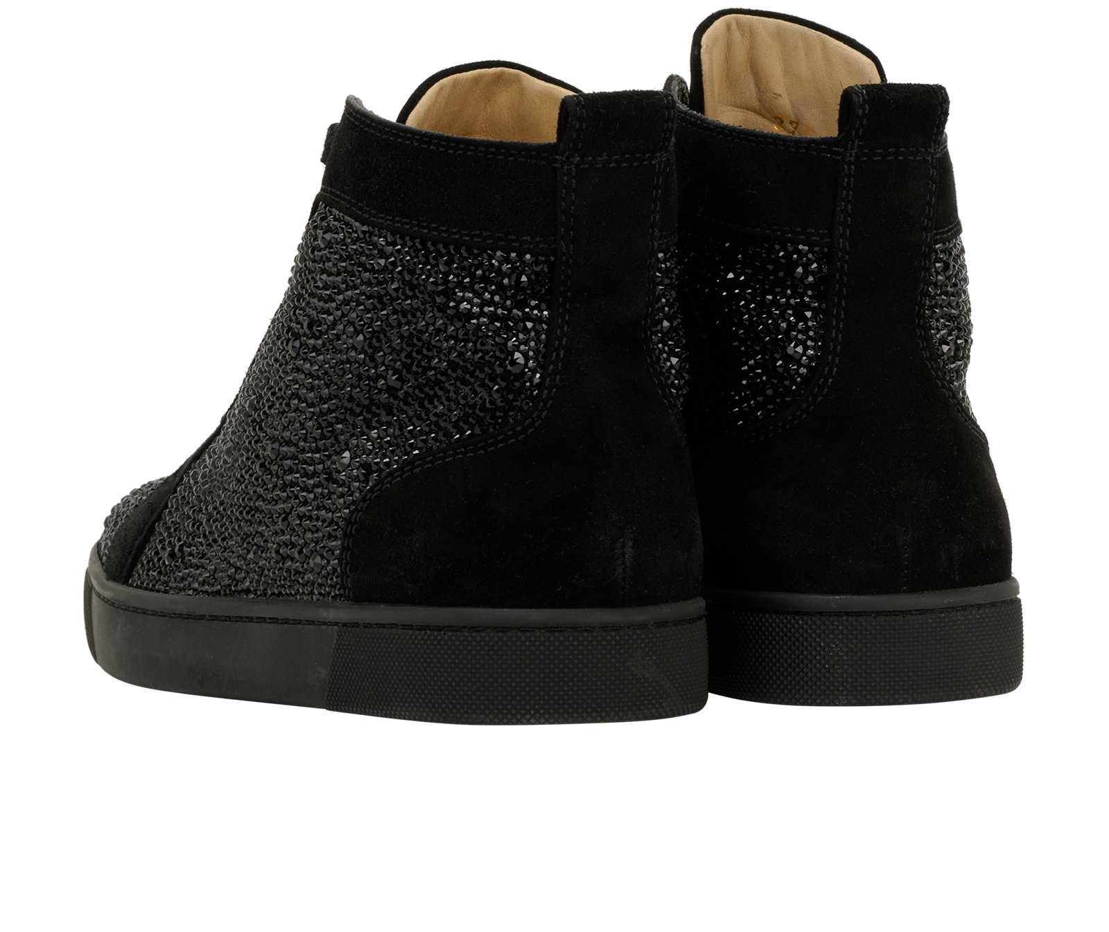 Christian Louboutin Louis Strass High-Top Sneakers, &pound;295, Shoes, Black, Suede, Back view