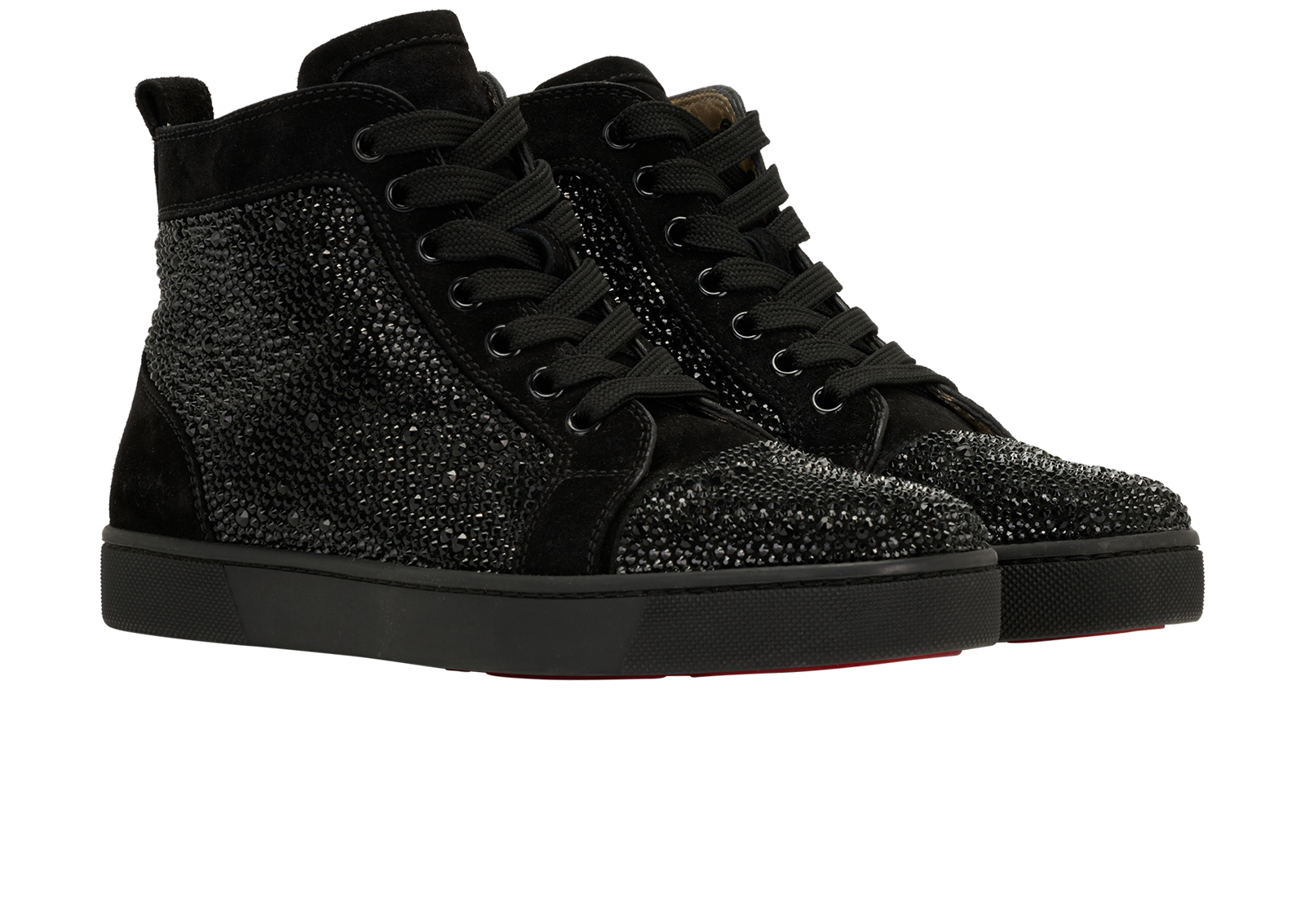 Christian Louboutin Louis Strass High-Top Sneakers, &pound;295, Shoes, Black, Suede, Side view