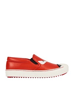 Fendi Monster Leather Slip-on Sneakers, Leather, Red, Box, UK 7