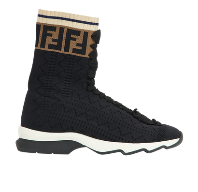 Fendi FF Sock Trainers, &pound;180, Shoes, Beige/Black, Nylon (Polymer), Front view