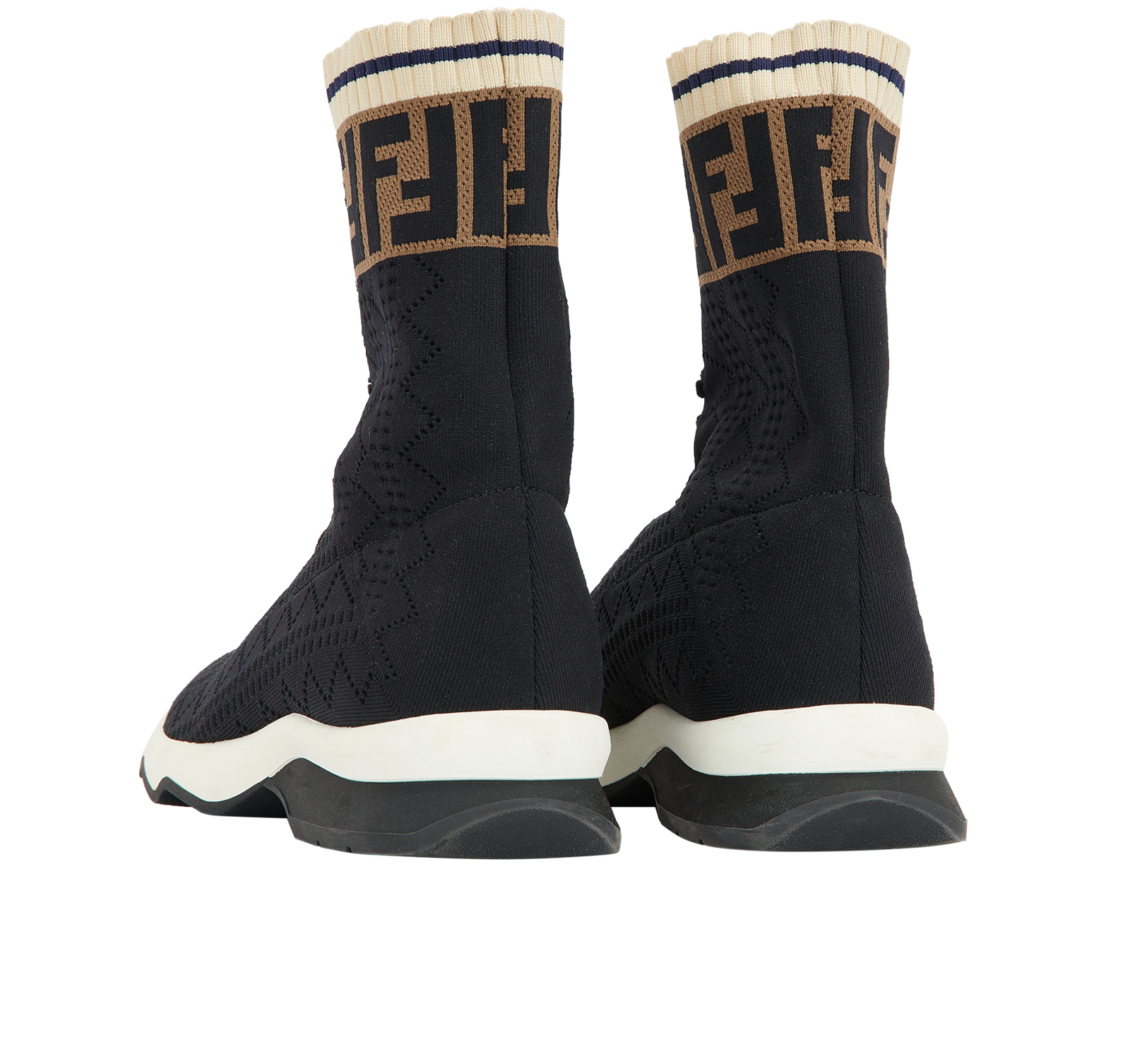 Fendi FF Sock Trainers, &pound;180, Shoes, Beige/Black, Nylon (Polymer), Back view