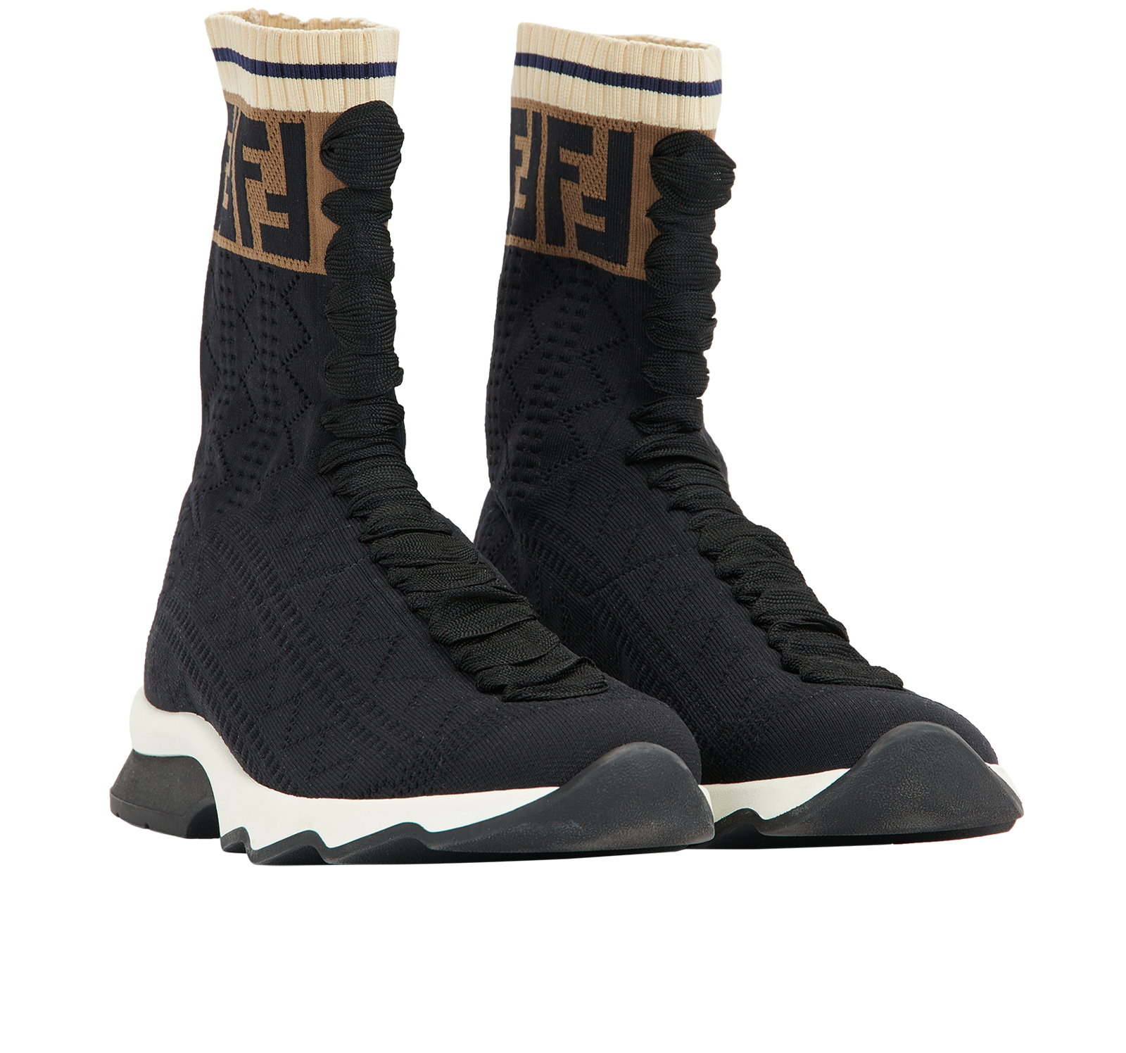 Fendi FF Sock Trainers, &pound;180, Shoes, Beige/Black, Nylon (Polymer), Side view