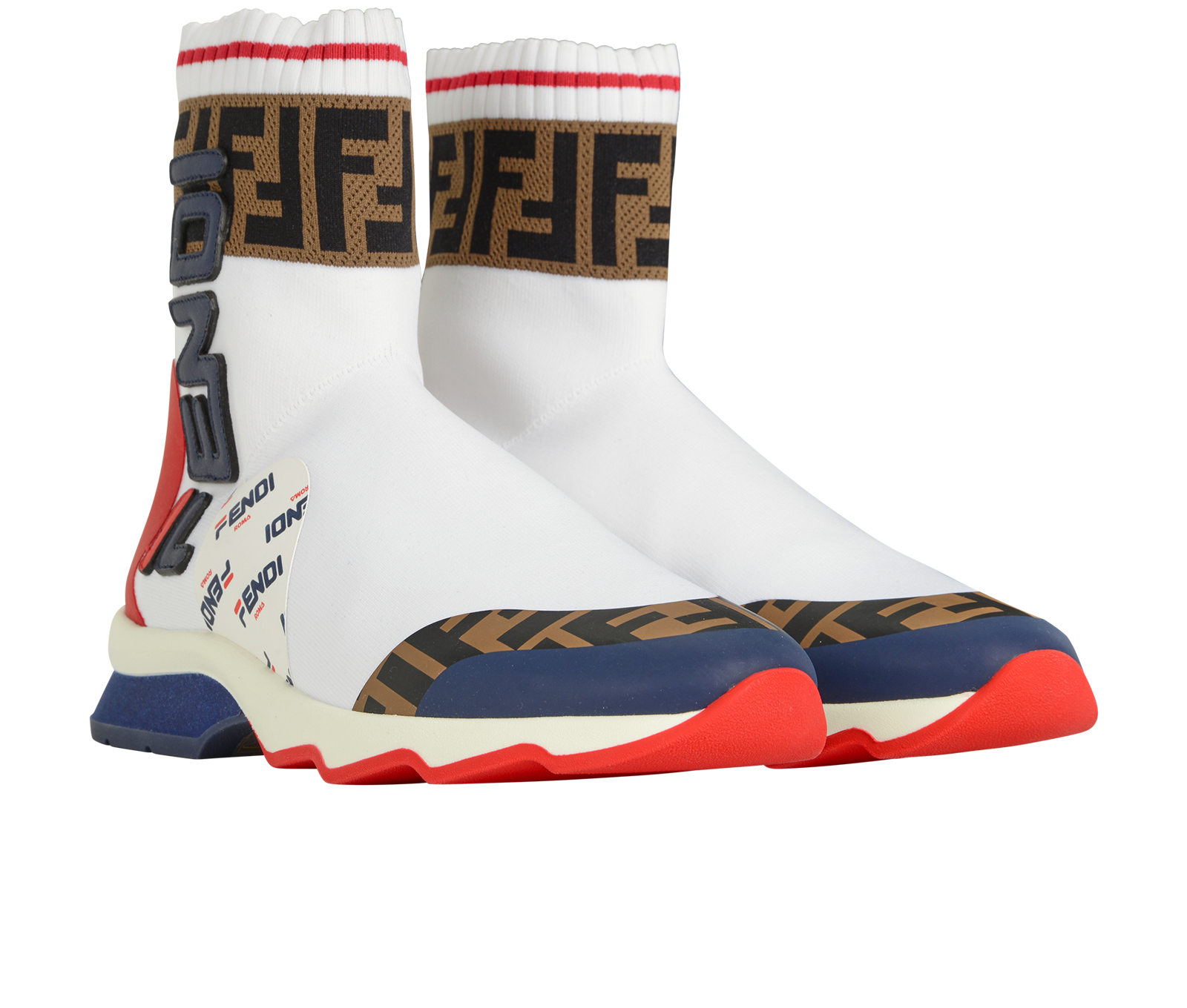 Fendi x FILA Mania Trainers, &pound;295, Shoes, Blue/Brown/Red/White, Polyester (Polymer), Side view