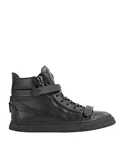 Giuseppe Zanotti Double Bangle High Top Sneakers, Leather, Black, B,UK 7
