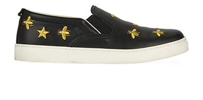 Gucci Bee and Star Embroidered Slip On Trainers, &pound;185, Shoes, Black, Leather, Front view