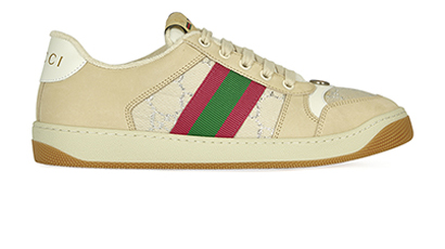 Gucci Screener Sneakers, £350, Shoes, Beige/Green/Pink, Fabric/Leather, Front view
